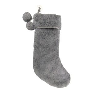 Nordstrom Gray Soft Faux Fur Christmas Stocking Pom Poms 21" Holiday Decor